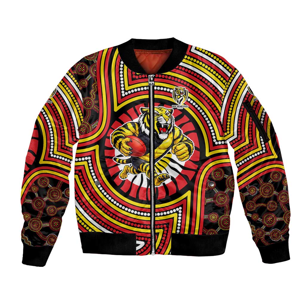 Richmond Football Club Sleeve Zip Bomber Jacket Indigenous Monochrome Dot Art Mascot Style