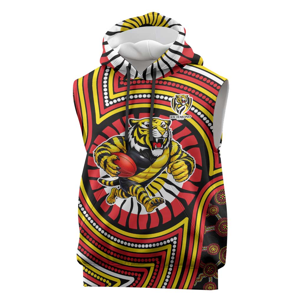 Richmond Football Club Sleeveless Hoodie Indigenous Monochrome Dot Art Mascot Style
