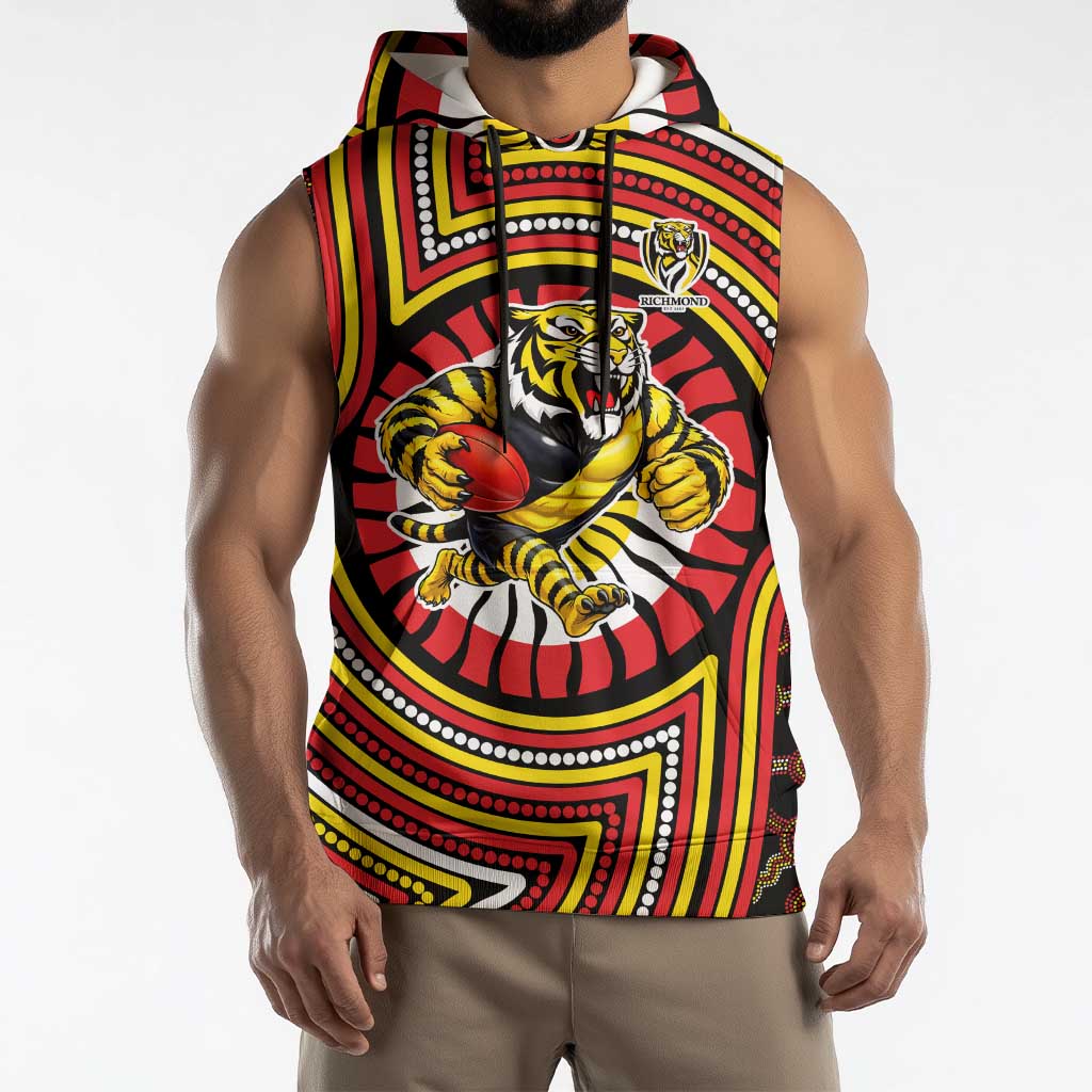Richmond Football Club Sleeveless Hoodie Indigenous Monochrome Dot Art Mascot Style