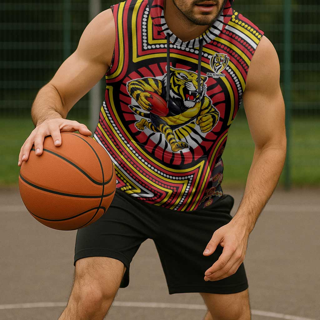 Richmond Football Club Sleeveless Hoodie Indigenous Monochrome Dot Art Mascot Style