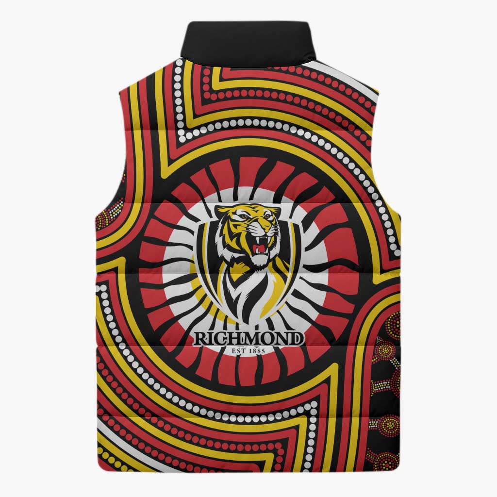 Richmond Football Club Sleeveless Puffer Jacket Indigenous Monochrome Dot Art Mascot Style