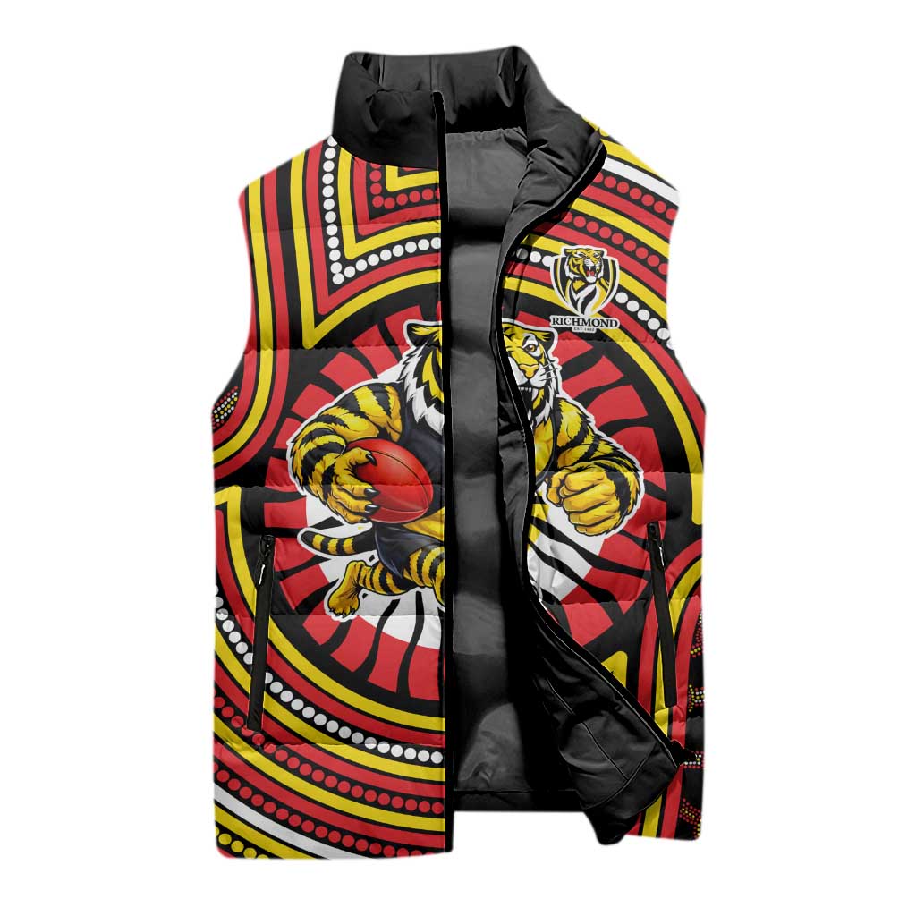 Richmond Football Club Sleeveless Puffer Jacket Indigenous Monochrome Dot Art Mascot Style