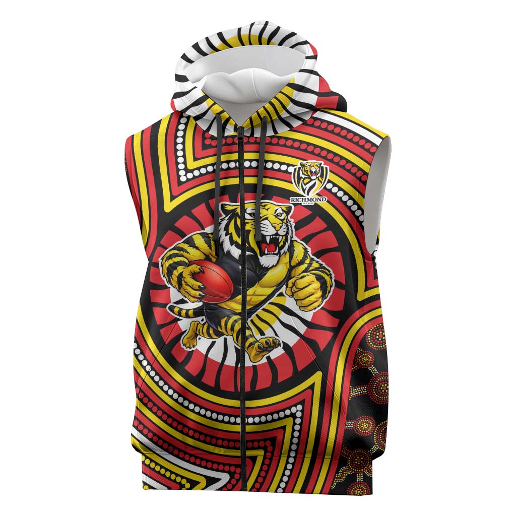 Richmond Football Club Sleeveless Zip Hoodie Indigenous Monochrome Dot Art Mascot Style