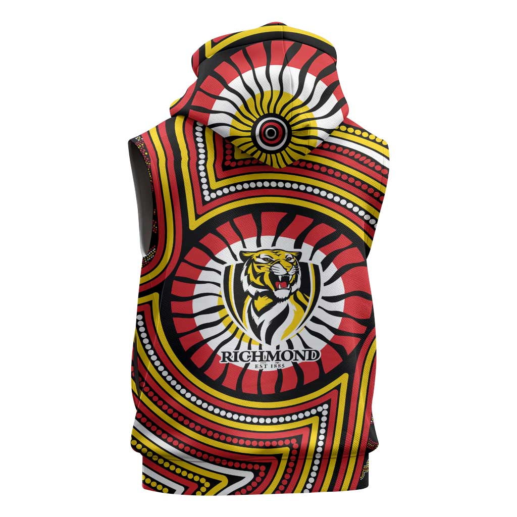 Richmond Football Club Sleeveless Zip Hoodie Indigenous Monochrome Dot Art Mascot Style