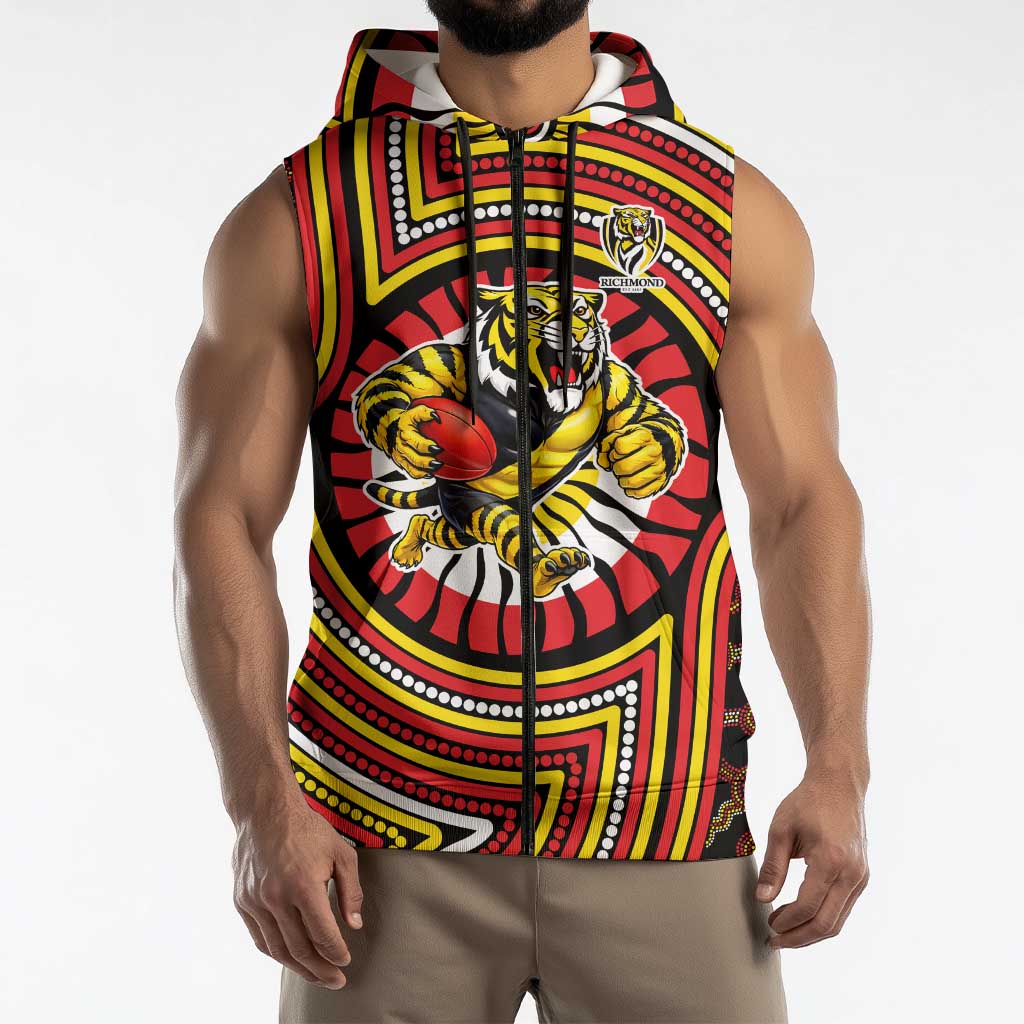 Richmond Football Club Sleeveless Zip Hoodie Indigenous Monochrome Dot Art Mascot Style