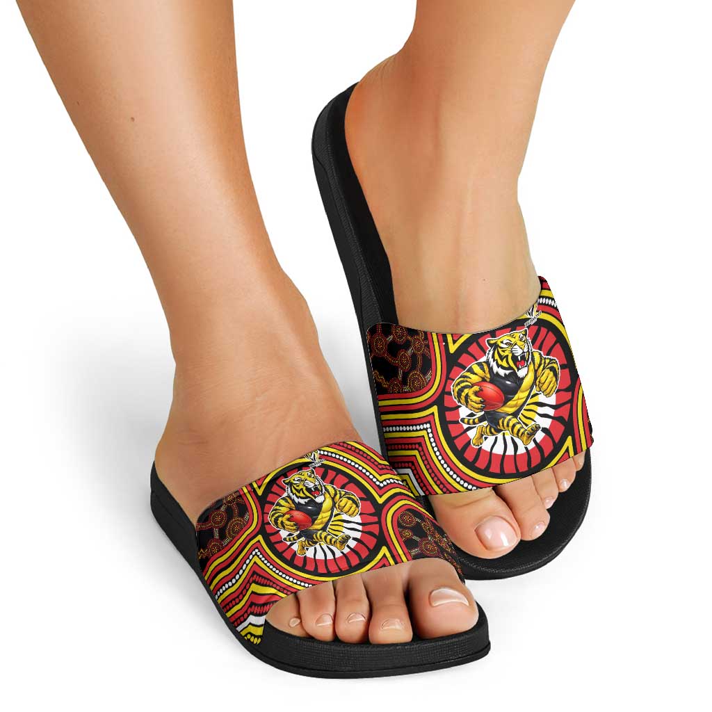 Richmond Football Club Slide Sandals Indigenous Monochrome Dot Art Mascot Style