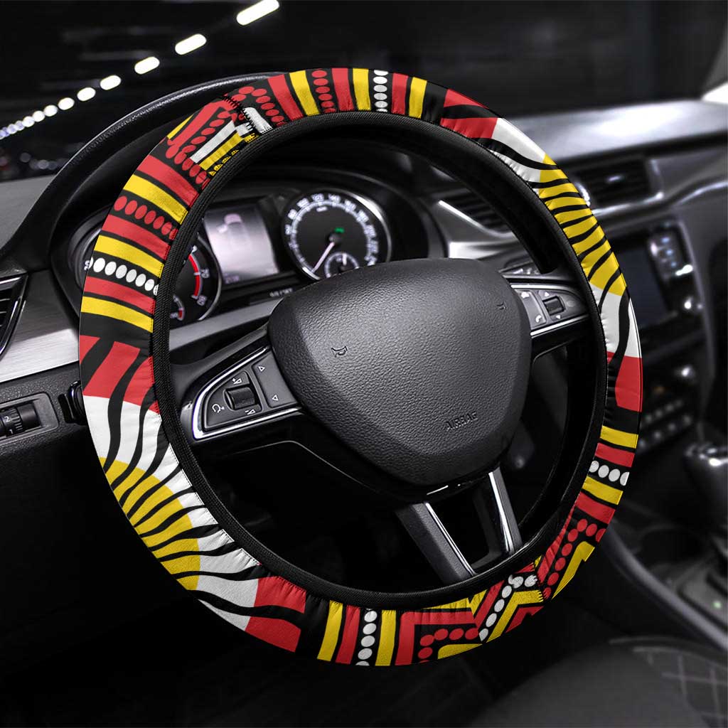 Richmond Football Club Steering Wheel Cover Indigenous Monochrome Dot Art Mascot Style