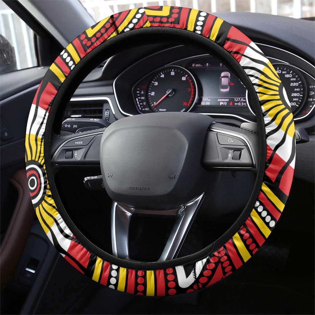 Richmond Football Club Steering Wheel Cover Indigenous Monochrome Dot Art Mascot Style