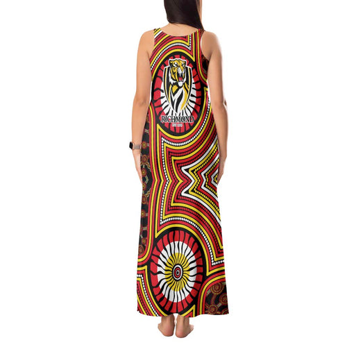 Richmond Football Club Tank Maxi Dress Indigenous Monochrome Dot Art Mascot Style