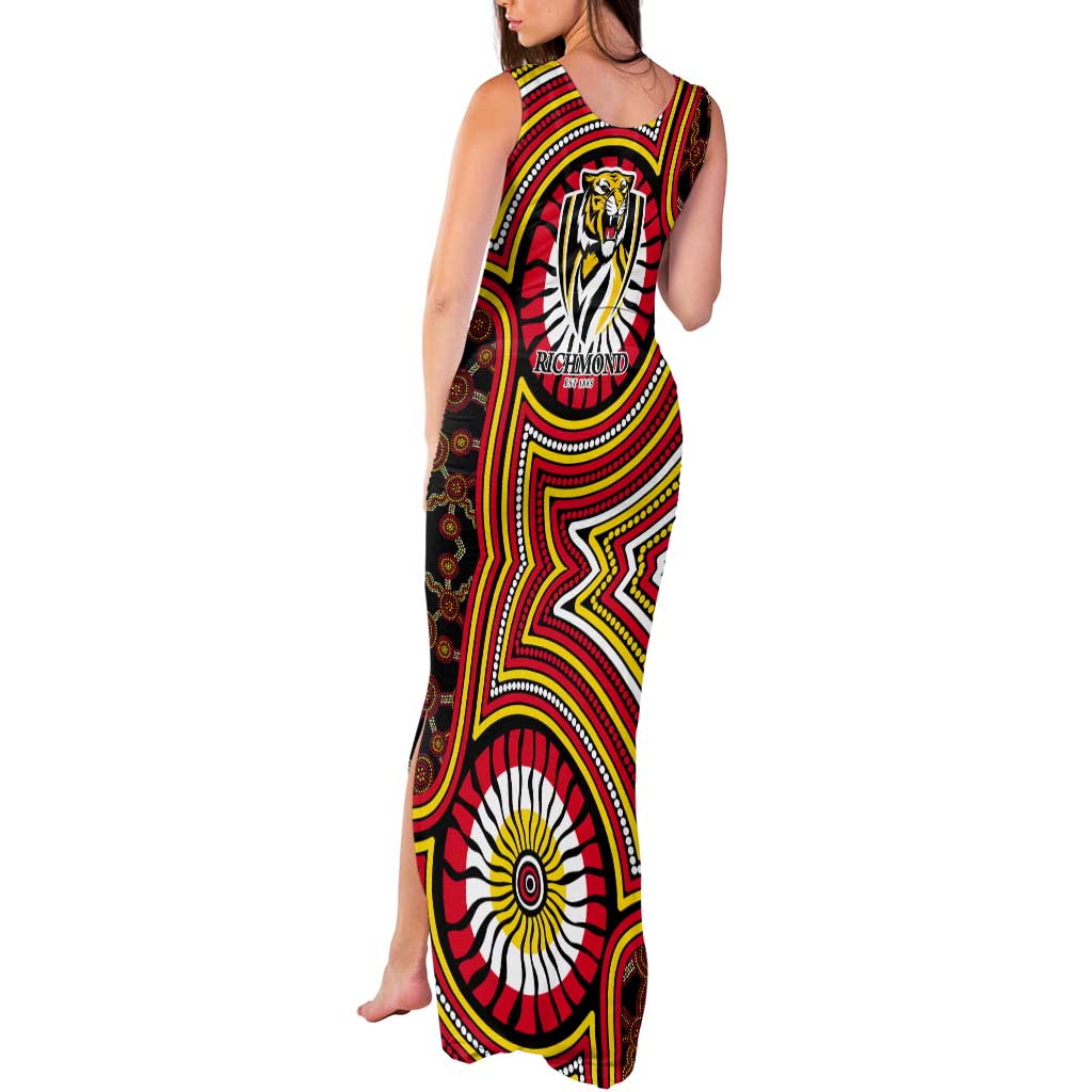 Richmond Football Club Tank Maxi Dress Indigenous Monochrome Dot Art Mascot Style