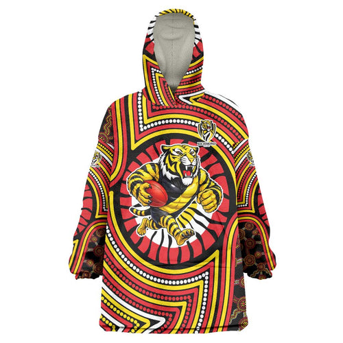 Richmond Football Club Wearable Blanket Hoodie Indigenous Monochrome Dot Art Mascot Style