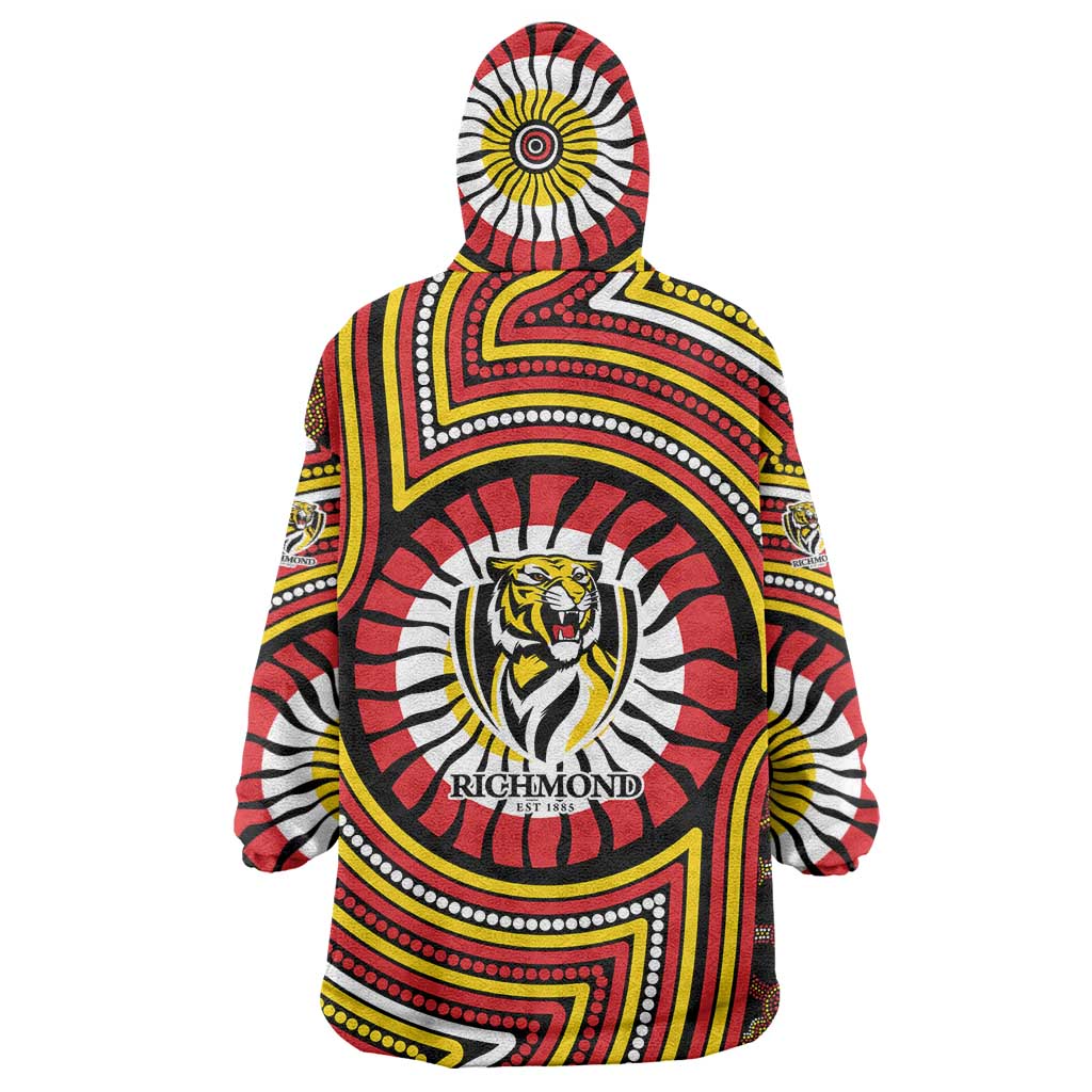 Richmond Football Club Wearable Blanket Hoodie Indigenous Monochrome Dot Art Mascot Style