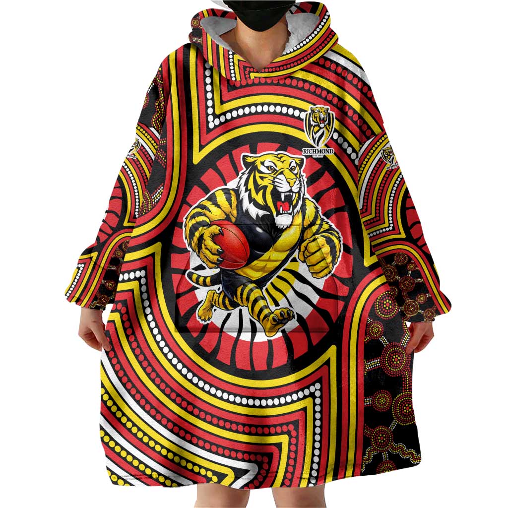 Richmond Football Club Wearable Blanket Hoodie Indigenous Monochrome Dot Art Mascot Style