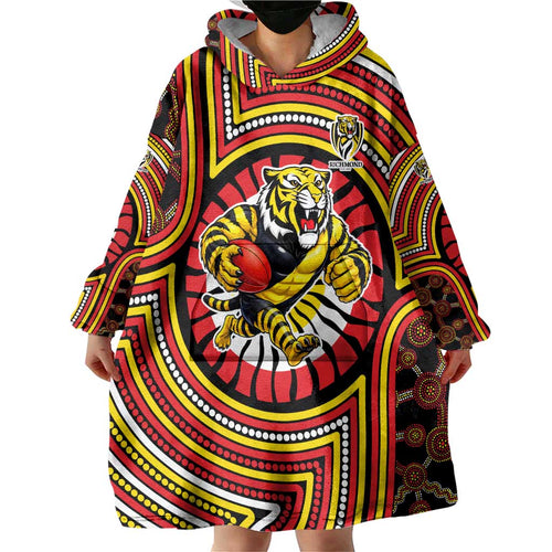 Richmond Football Club Wearable Blanket Hoodie Indigenous Monochrome Dot Art Mascot Style
