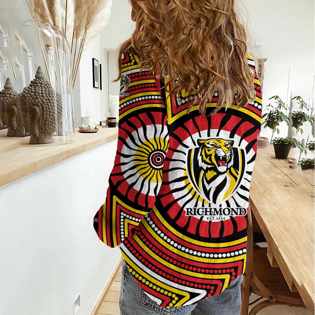 Richmond Football Club Women Casual Shirt Indigenous Monochrome Dot Art Mascot Style