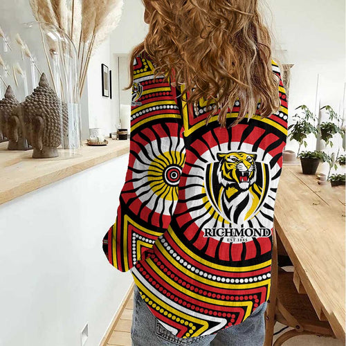Richmond Football Club Women Casual Shirt Indigenous Monochrome Dot Art Mascot Style