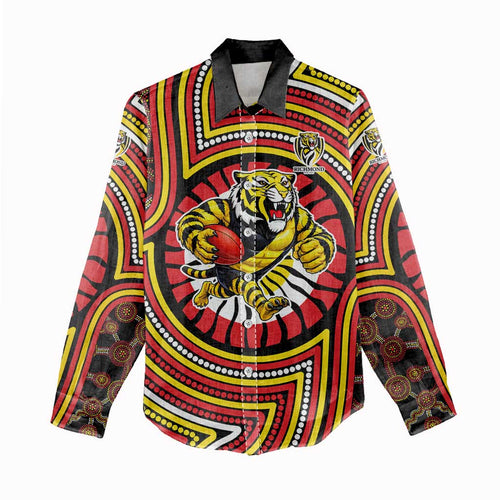 Richmond Football Club Women Casual Shirt Indigenous Monochrome Dot Art Mascot Style