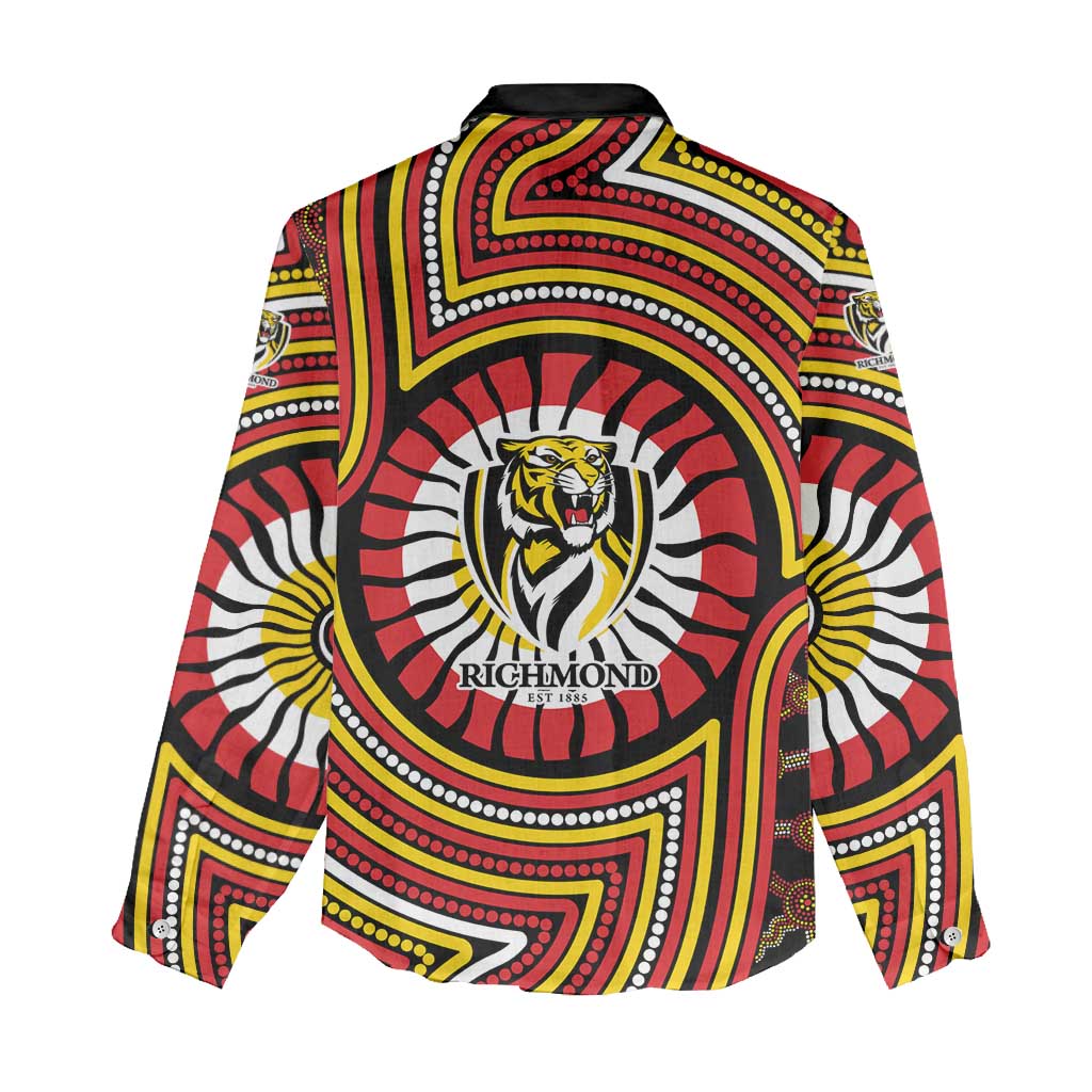 Richmond Football Club Women Casual Shirt Indigenous Monochrome Dot Art Mascot Style