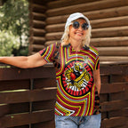 Richmond Football Club Women Polo Shirt Indigenous Monochrome Dot Art Mascot Style