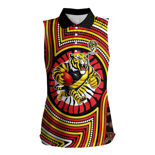 Richmond Football Club Women Sleeveless Polo Shirt Indigenous Monochrome Dot Art Mascot Style