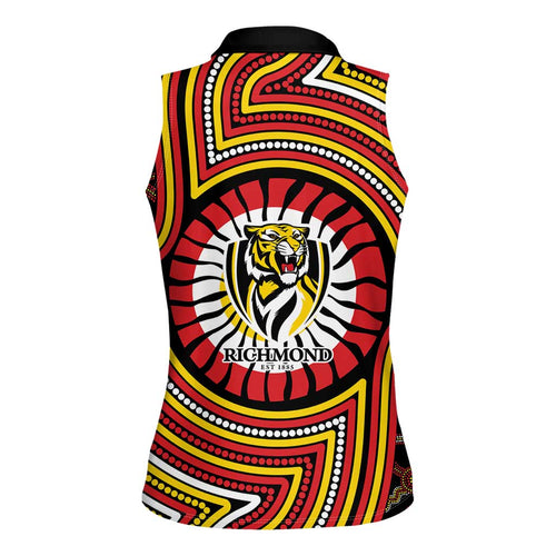 Richmond Football Club Women Sleeveless Polo Shirt Indigenous Monochrome Dot Art Mascot Style