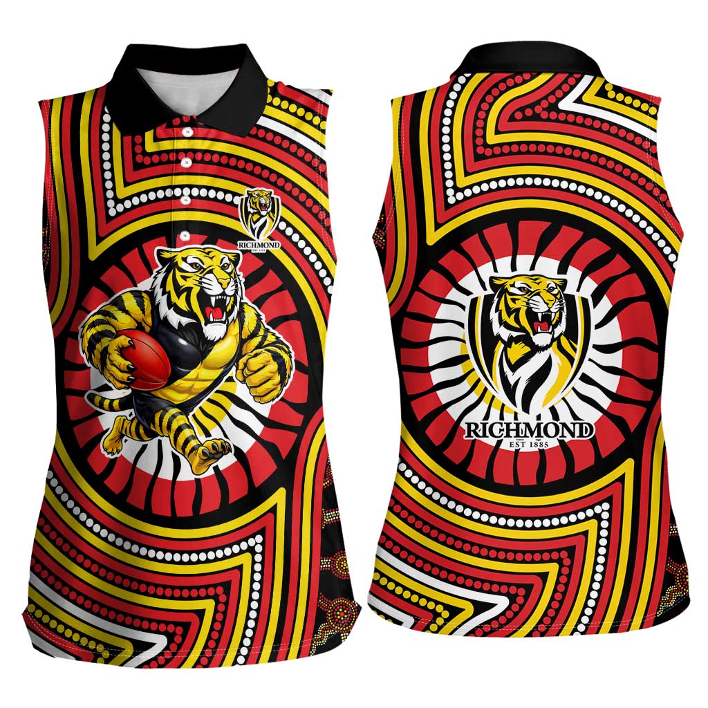 Richmond Football Club Women Sleeveless Polo Shirt Indigenous Monochrome Dot Art Mascot Style