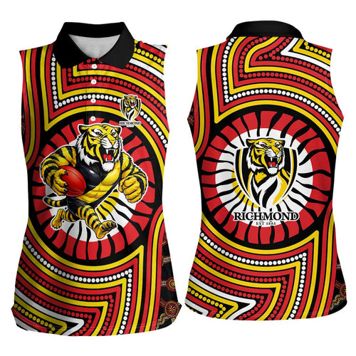 Richmond Football Club Women Sleeveless Polo Shirt Indigenous Monochrome Dot Art Mascot Style