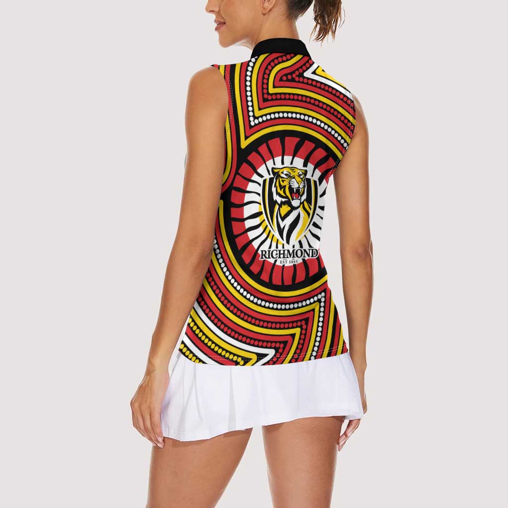 Richmond Football Club Women Sleeveless Polo Shirt Indigenous Monochrome Dot Art Mascot Style