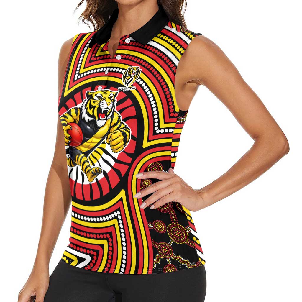 Richmond Football Club Women Sleeveless Polo Shirt Indigenous Monochrome Dot Art Mascot Style