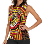 Richmond Football Club Women Sleeveless Polo Shirt Indigenous Monochrome Dot Art Mascot Style