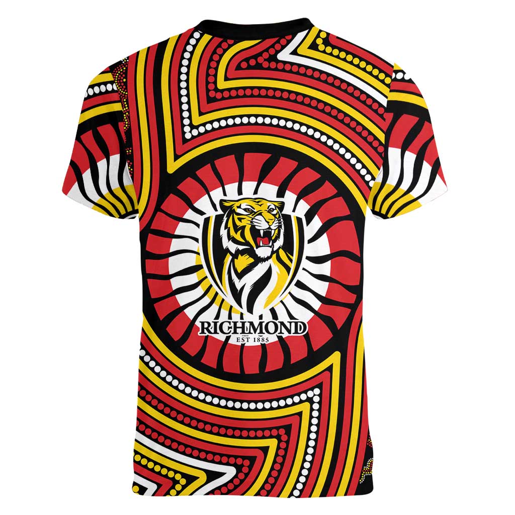 Richmond Football Club Women V-Neck T-Shirt Indigenous Monochrome Dot Art Mascot Style