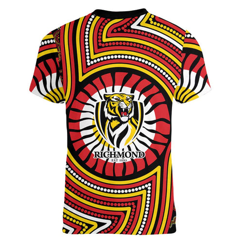 Richmond Football Club Women V-Neck T-Shirt Indigenous Monochrome Dot Art Mascot Style