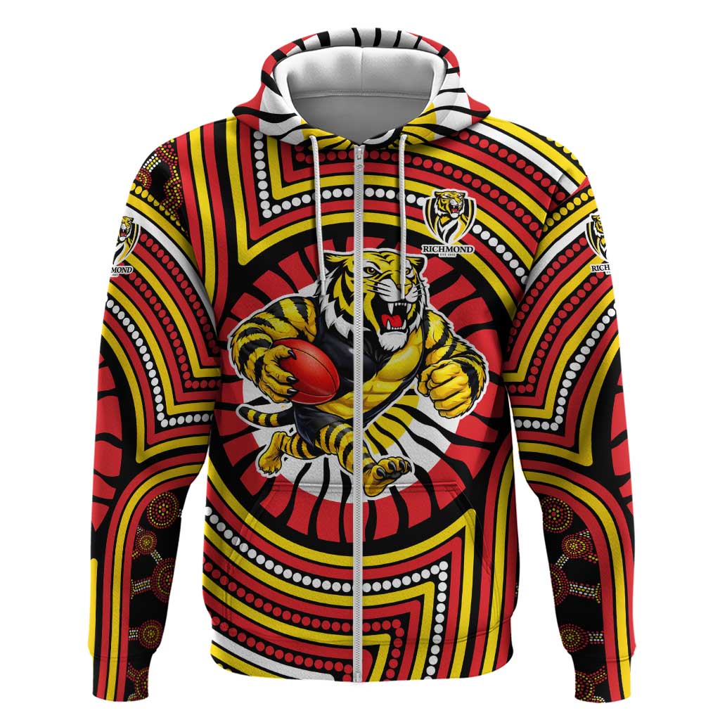 Richmond Football Club Zip Hoodie Indigenous Monochrome Dot Art Mascot Style