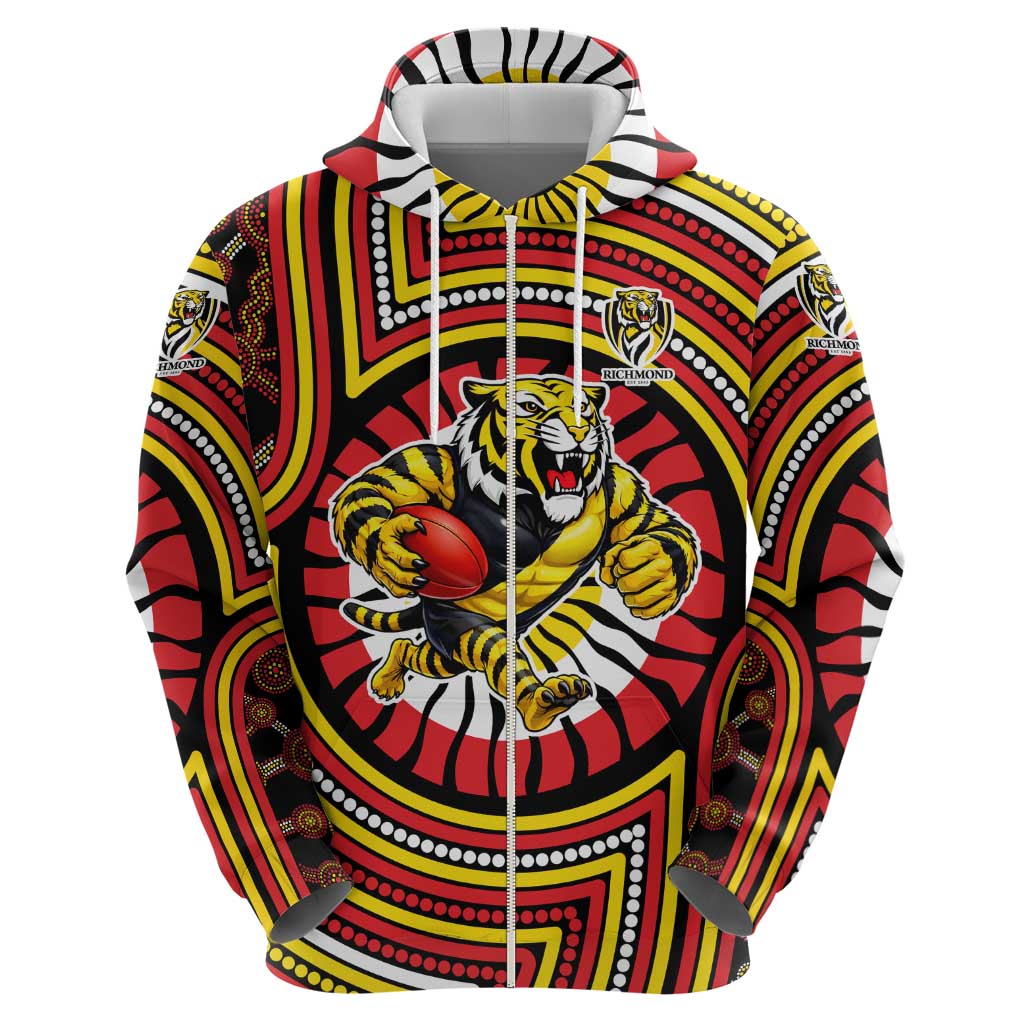 Richmond Football Club Zip Hoodie Indigenous Monochrome Dot Art Mascot Style