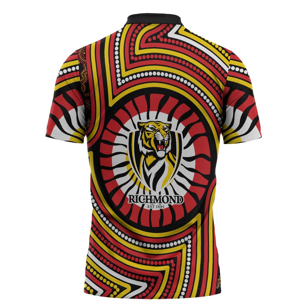 Richmond Football Club Zipper Polo Shirt Indigenous Monochrome Dot Art Mascot Style