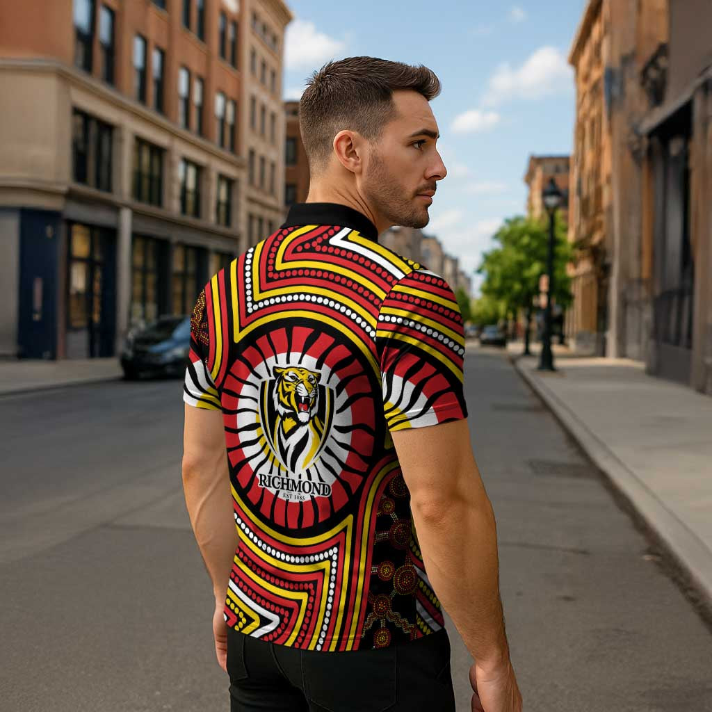 Richmond Football Club Zipper Polo Shirt Indigenous Monochrome Dot Art Mascot Style