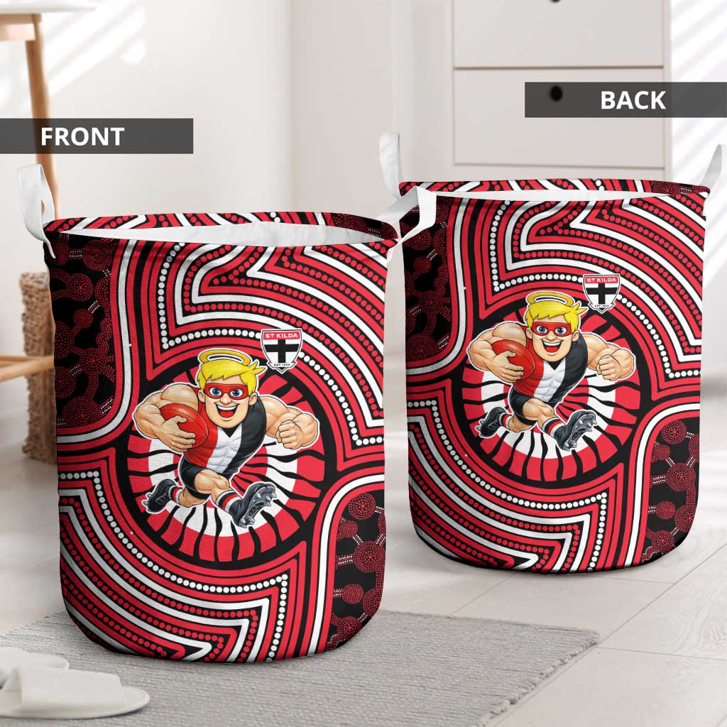 St Kilda Football Club Laundry Basket Indigenous Monochrome Dot Art Mascot Style