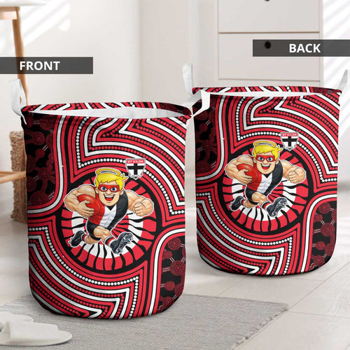 St Kilda Football Club Laundry Basket Indigenous Monochrome Dot Art Mascot Style