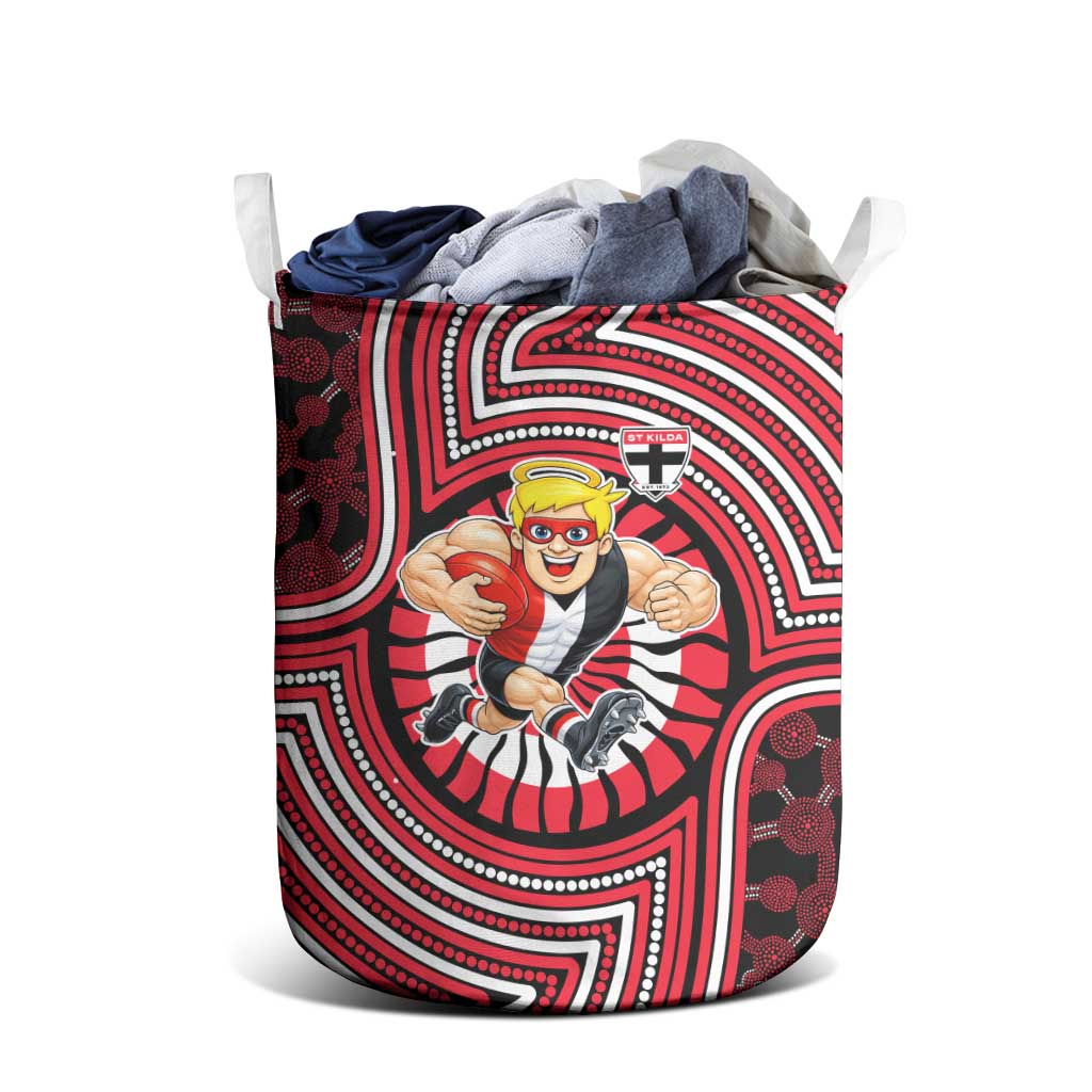 St Kilda Football Club Laundry Basket Indigenous Monochrome Dot Art Mascot Style