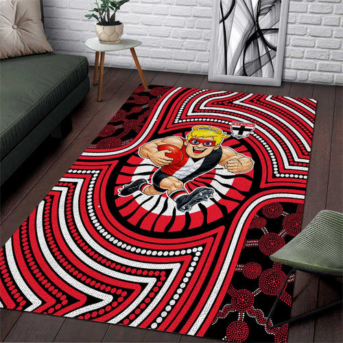 St Kilda Football Club Area Rug Indigenous Monochrome Dot Art Mascot Style