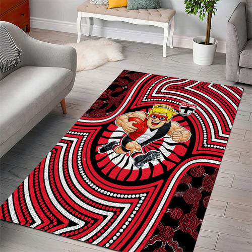 St Kilda Football Club Area Rug Indigenous Monochrome Dot Art Mascot Style