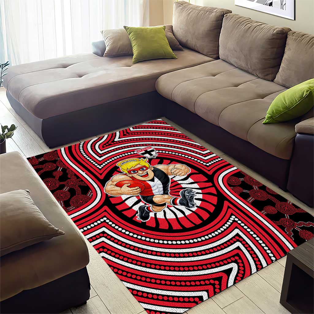 St Kilda Football Club Area Rug Indigenous Monochrome Dot Art Mascot Style
