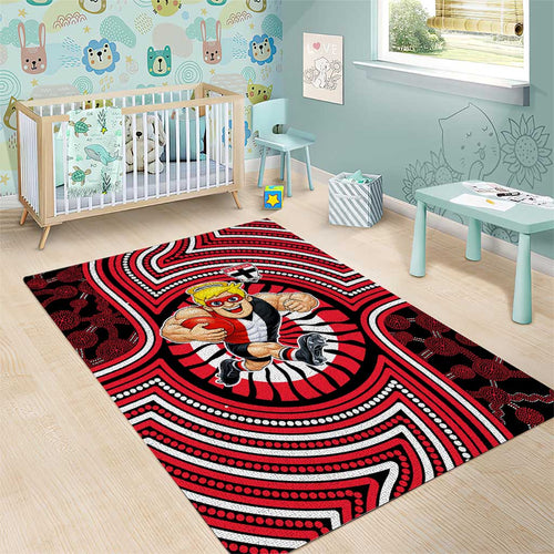 St Kilda Football Club Area Rug Indigenous Monochrome Dot Art Mascot Style