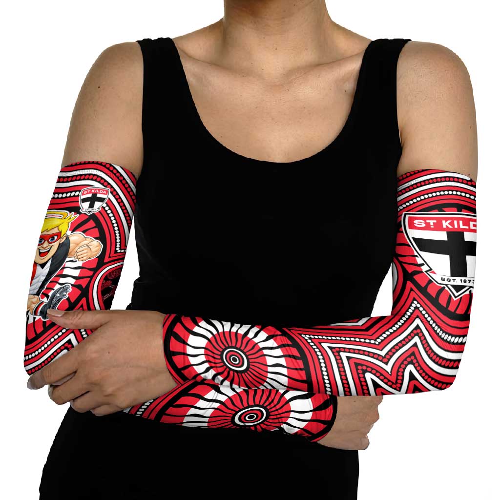 St Kilda Football Club Arm Sleeves Indigenous Monochrome Dot Art Mascot Style