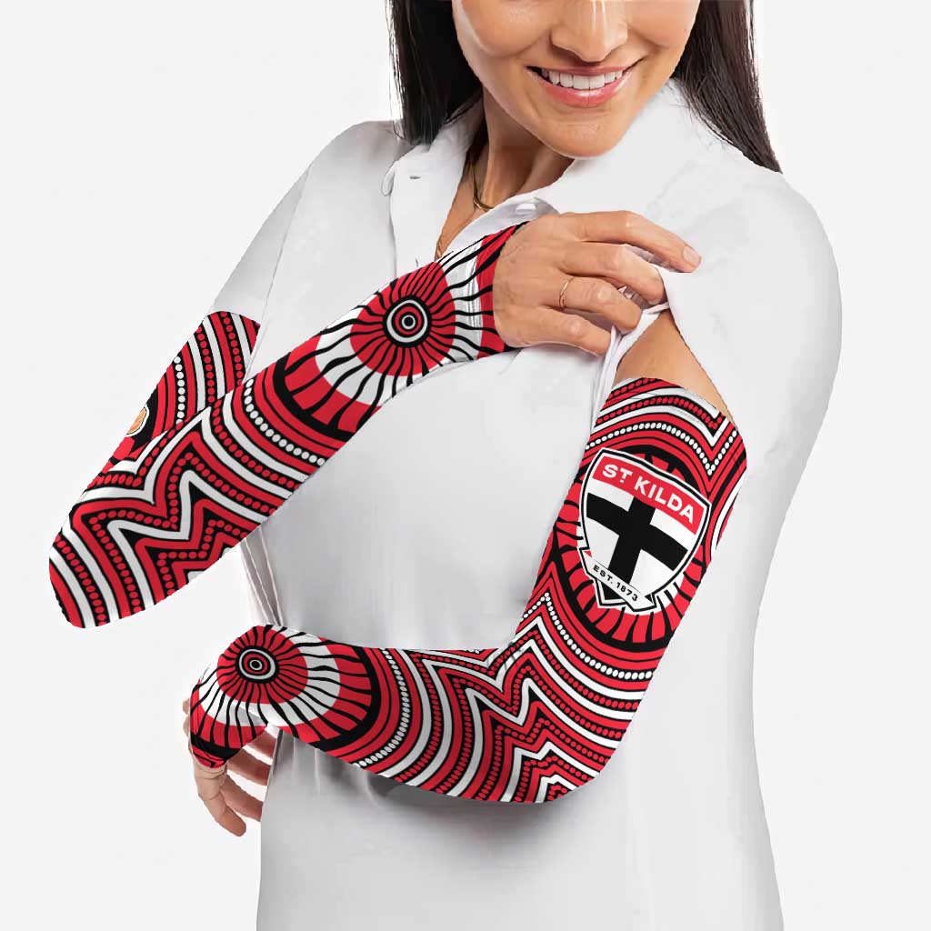 St Kilda Football Club Arm Sleeves Indigenous Monochrome Dot Art Mascot Style
