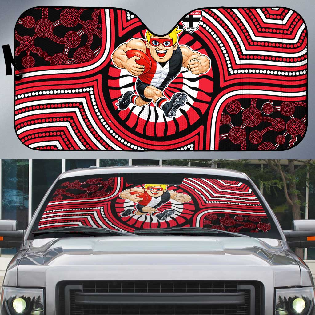 St Kilda Football Club Auto Sun Shade Indigenous Monochrome Dot Art Mascot Style