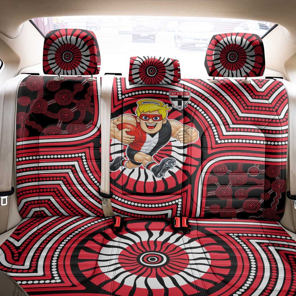 St Kilda Football Club Back Car Seat Cover Indigenous Monochrome Dot Art Mascot Style