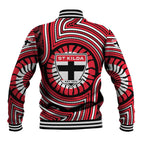 St Kilda Football Club Baseball Jacket Indigenous Monochrome Dot Art Mascot Style