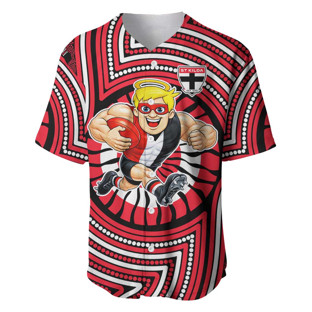St Kilda Football Club Baseball Jersey Indigenous Monochrome Dot Art Mascot Style