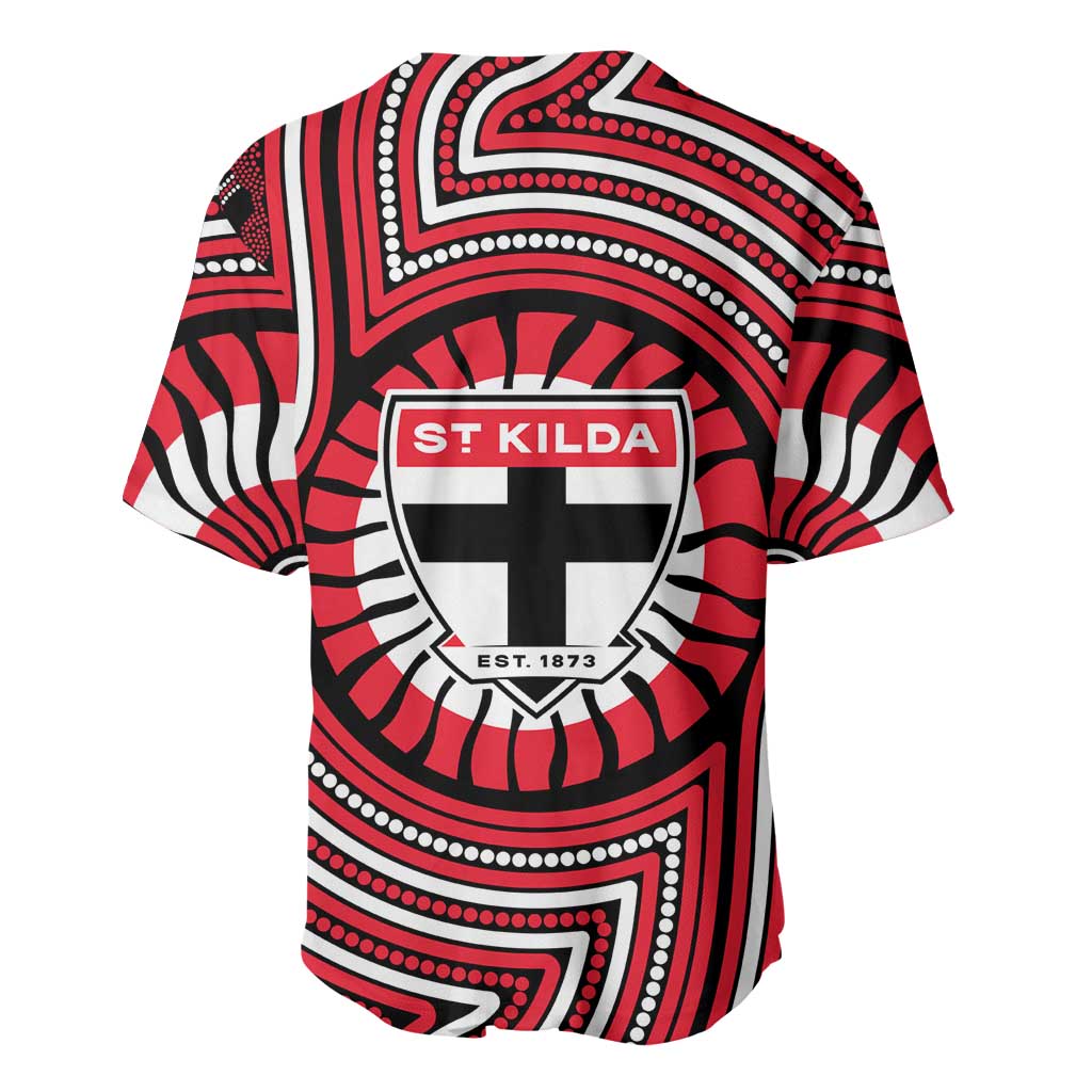 St Kilda Football Club Baseball Jersey Indigenous Monochrome Dot Art Mascot Style